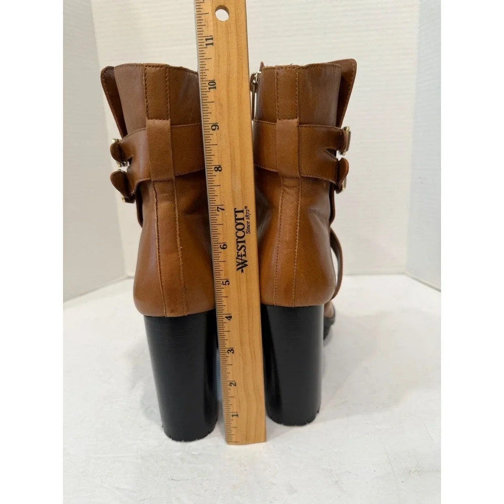 Vince Camuto Brown Buckle Strap Lug Sole Platform Block Heel Zip Ankle Boots 10M